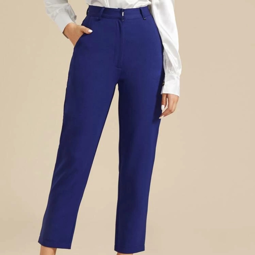 Navy Blue, high waisted, zip up pants